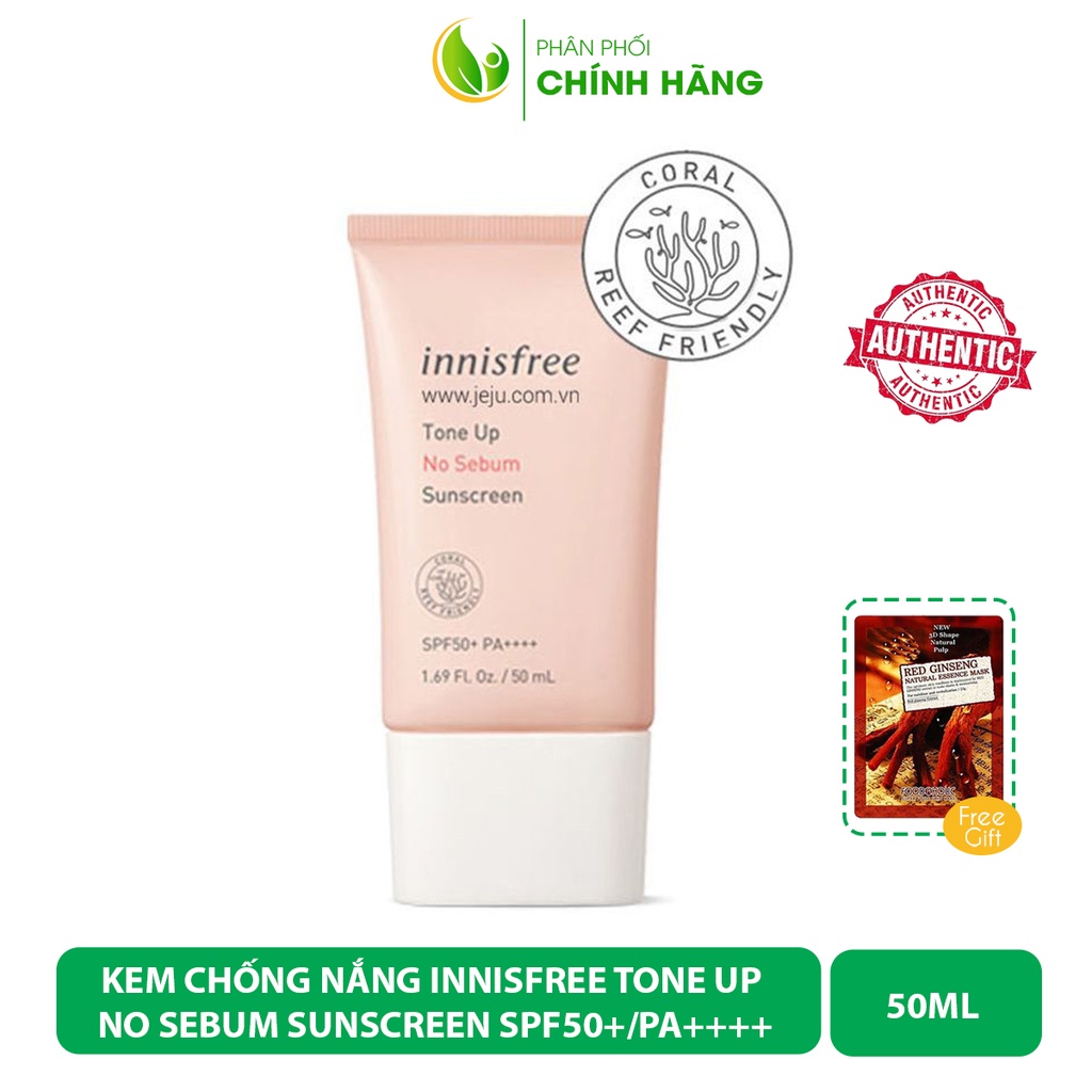 Kem Chống Nắng Innisfree Tone Up No Sebum Sunscreen SPF50+/PA++++ Nâng Tone, Kiềm Dầu