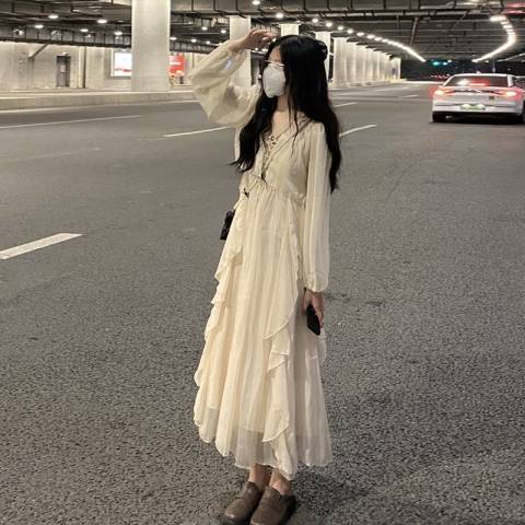 Đầm Hai Dây Dáng Dài Phong Cách Pháp Thời Trang Mùa Thu Hàng Mới Năm 2021