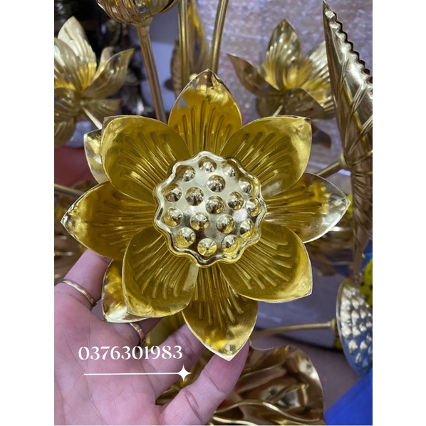combo hoa sen đồng vàng 15 cành +1 lọ hoa đồng cao 30cm