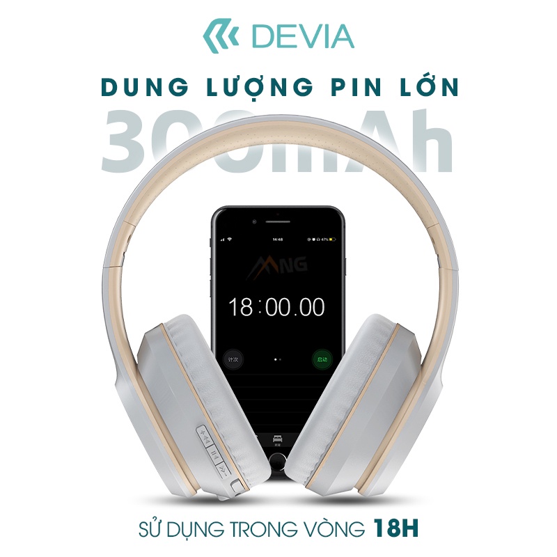 Tai nghe Headphone bluetooth chụp tai không dây DEVIA Kinton series có micro nghe nhạc liên tục 18H Hàng chính hãng