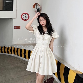 Váy thô cổ V tay bồng