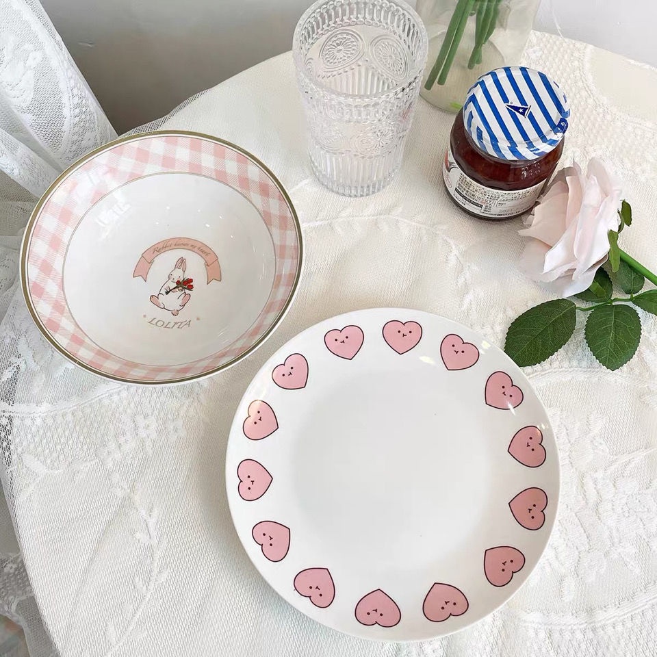 Đĩa Ăn Tráng Miệng Bằng Gốm Sứ Hình Hoa Tulip Thỏ Dễ Thương Phong Cách Retro Phương Tây