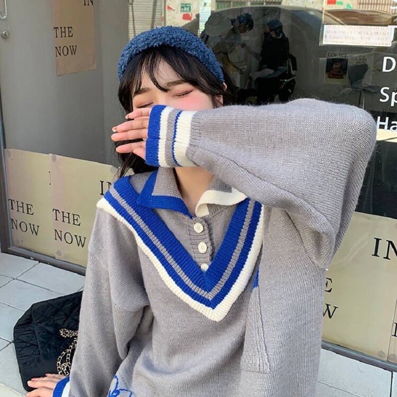 Áo thun polo ZHELIHANGFEI dài tay giả hai lớp phong cách preppy dễ phối đồ cho nữ