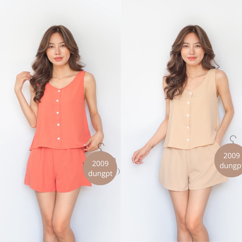 Bộ sát nách nữ mặc nhà đũi cotton, mềm, mát