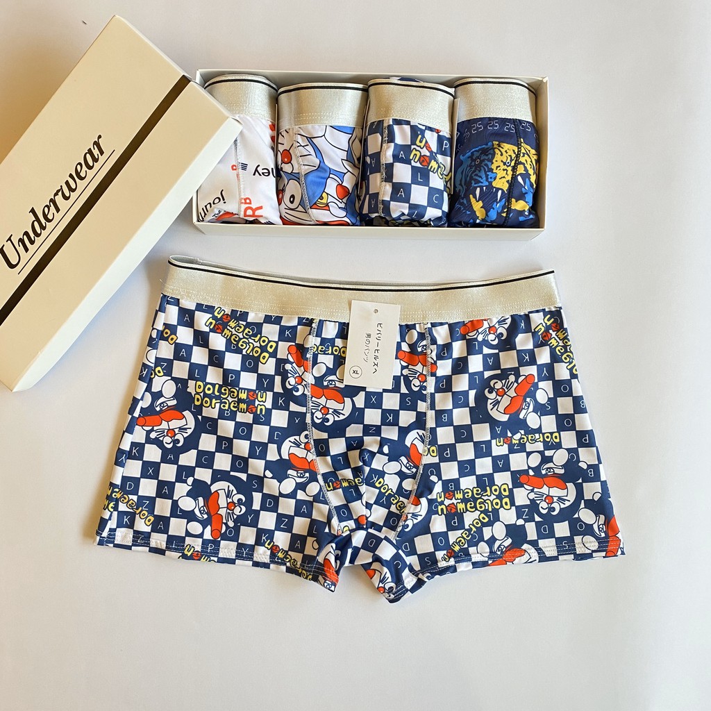 Combo 4 quần sịp nam in hình, Quần lót nam thun lạnh in hình Doraemon, Shine bút chì hoạt hình 4 chiều