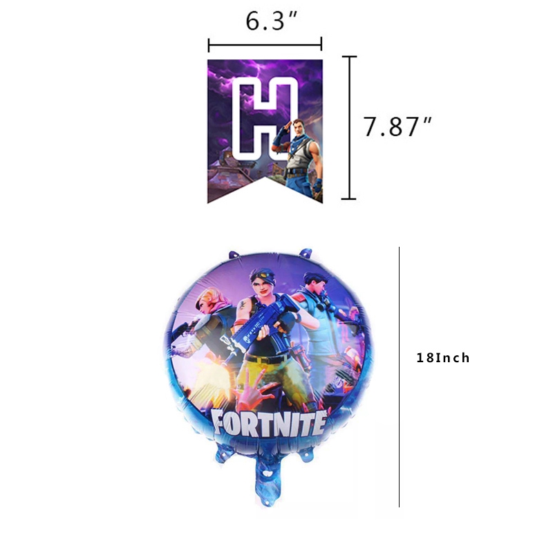 Trò Chơi Fortnite Trang Trí Bữa Tiệc Sinh Nhật Màu Tím Kéo Cờ Bóng Bay Bằng Lá Nhôm Với Tay Cầm Bánh Có Cờ