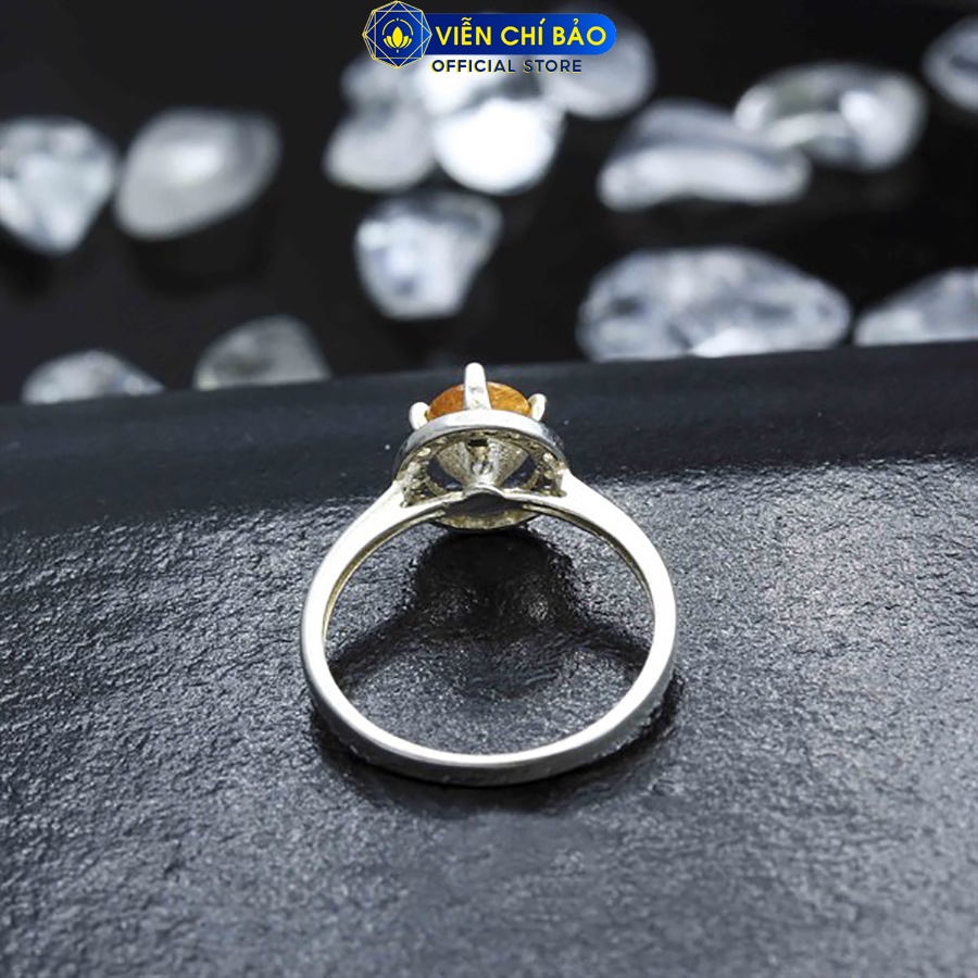 Nhẫn bạc nữ tóc nâu viền đá tròn chất liệu bạc 925 thời trang phụ kiện trang sức Viễn Chí Bảo N600030