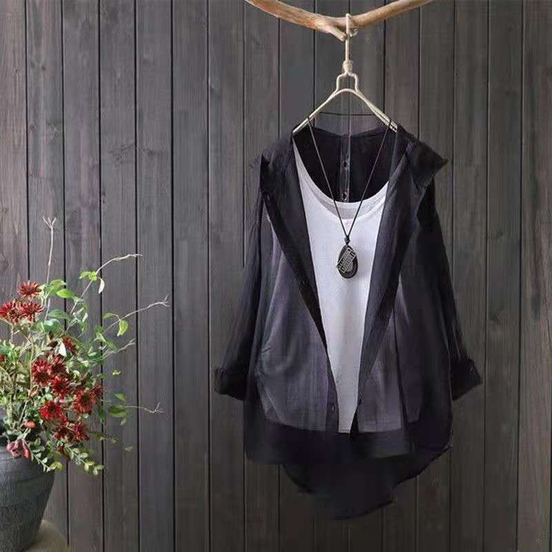 Áo Sơ Mi Trắng Dáng Rộng Tay Dài Có Mũ Trùm Đầu Chống Nắng Mùa Hè Hàng Mới Dành Cho Bạn Nữ 2021 | BigBuy360 - bigbuy360.vn