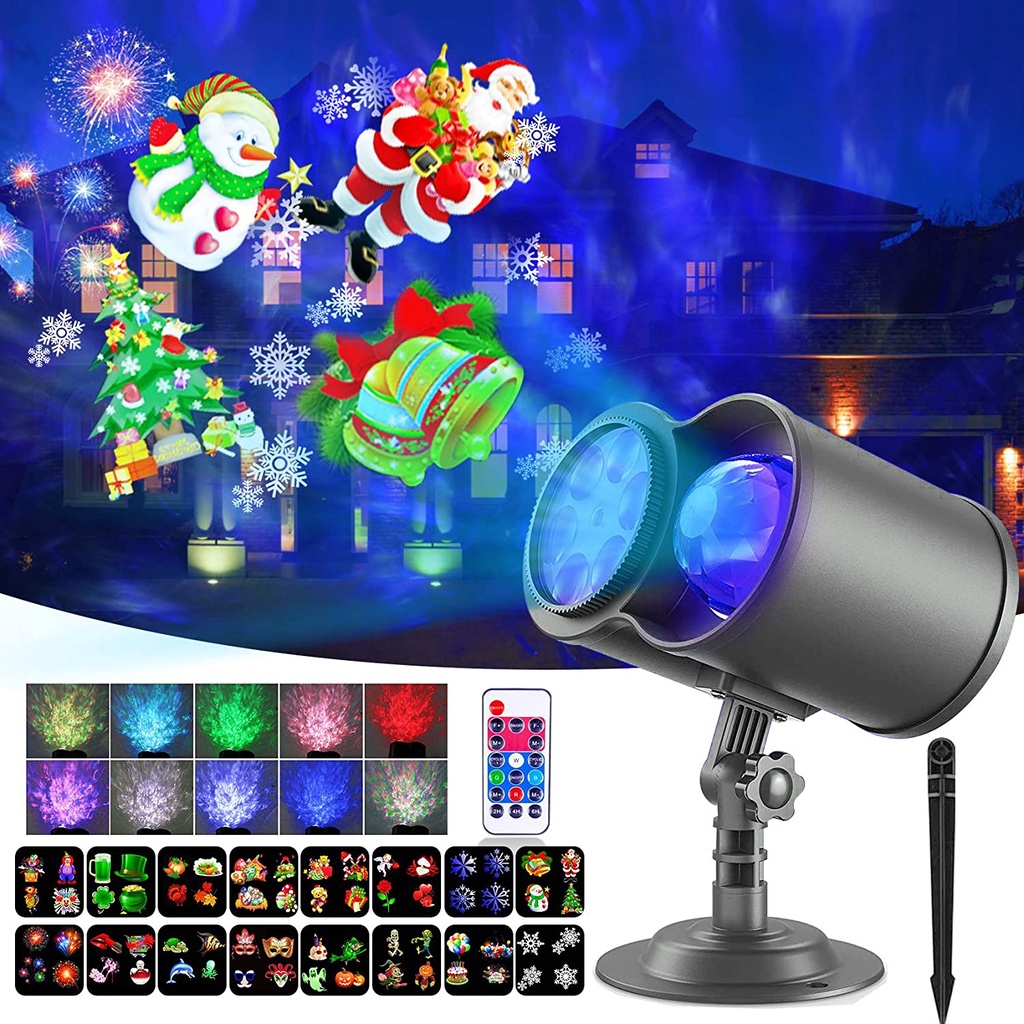Đèn Led Chiếu Sóng Biển 2 Trong 1 Kèm 16 Bóng Đèn Sóng 10 Màu Chống Thấm Nước Trang Trí Halloween