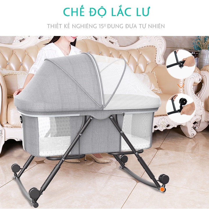 Nôi  Sơ Sinh,Trọn Bộ Màn Kèm Đệm, Nôi Cũi Siêu Nhẹ Gấp Gọn Cho Bé Từ 1 Tháng Đến 2 Tuổi,Cũi Ngủ Cho Bé Bằng Khung Thép