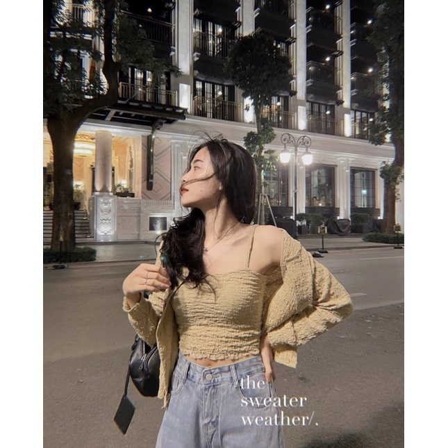 [HÀNG SẴN]SET ÁO CARDIGAN KÈM ÁO 2 DÂY CHẤT XỐP NHĂN siêu xinh