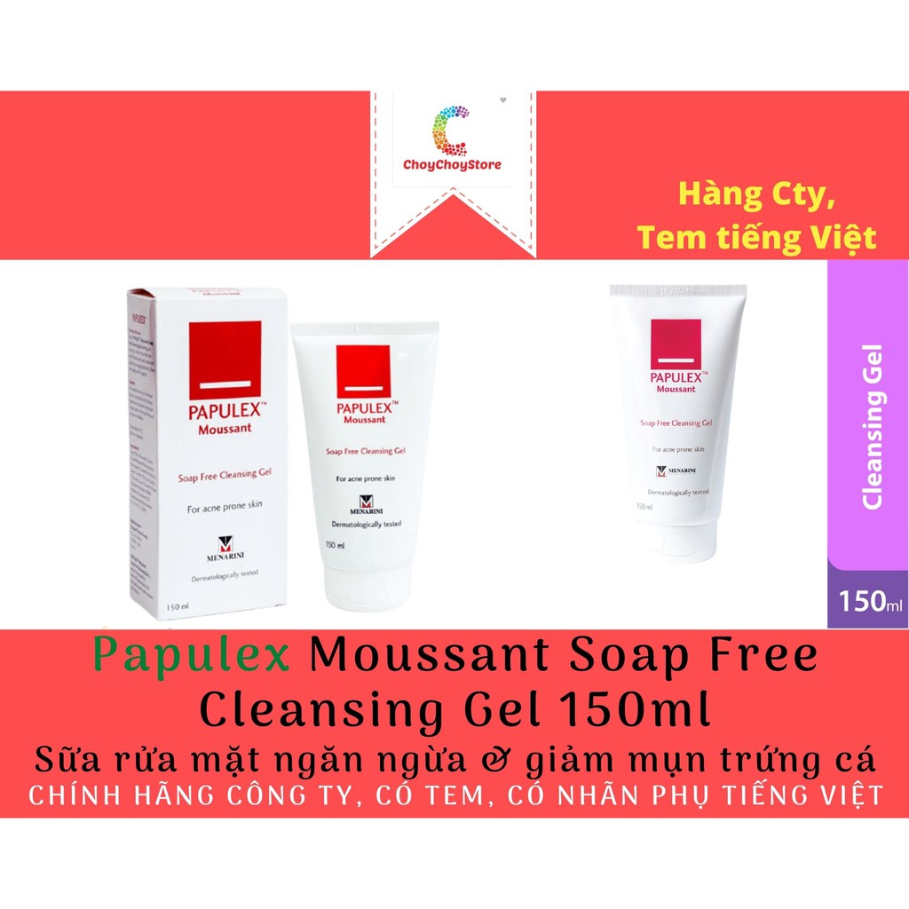 [TEM CTY] PAPULEX Moussant Soap Free Cleansing Gel 150mL - Sữa Rửa Mặt Ngăn Ngừa & Giảm Mụn Trứng Cá 150ml