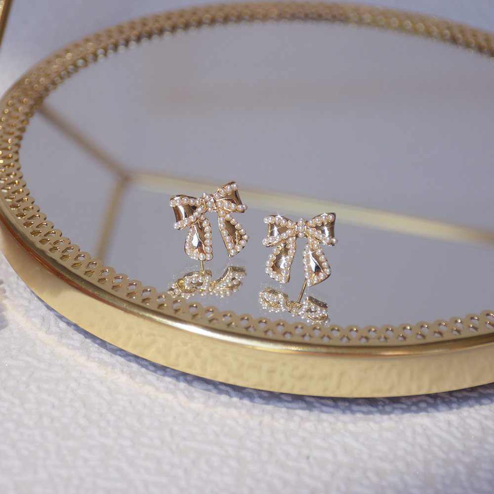 Đôi Bông Tai Hình Nơ Đính Ngọc Trai Giả Thời Trang Cho Nữ