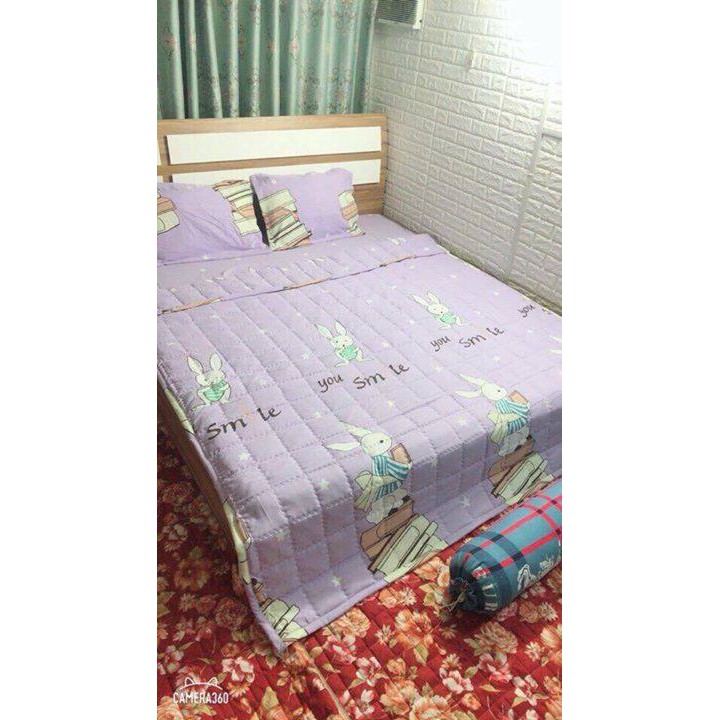 BỘ CHĂN GA ĐŨI COTTON MÀU TÍM HỌA TIẾT
