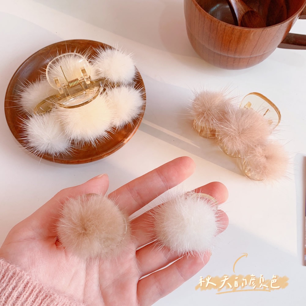 Kẹp tóc Haimeikang phối lông chồn cỡ lớn thời trang thu đông dễ thương