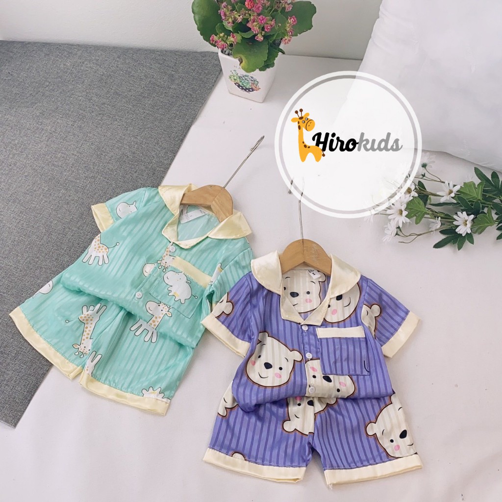 Bộ pijama lụa gấm bé gái tay ngắn quần ngắn họa tiết dễ thương (8-20kg) - Hirokids