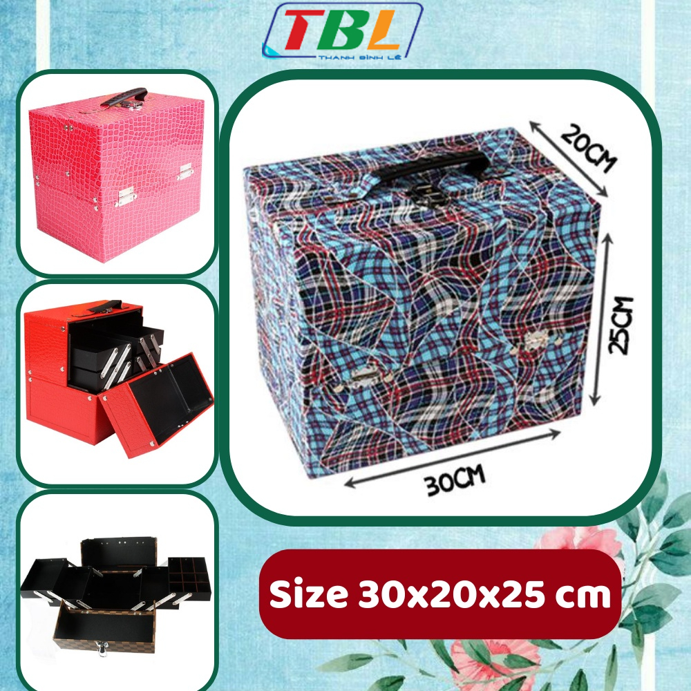 Sale xã kho Thanh lý Cốp đựng đồ phun xăm, mi, nail, mỹ phẩm 2 tầng có khóa và ngăn chia size 30x20x