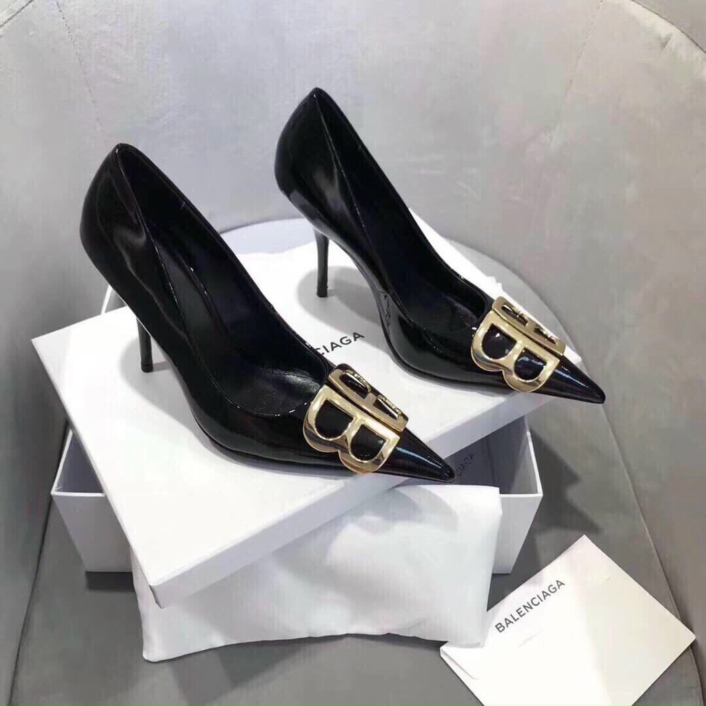 Giày Cao Gót Super Balen Chất Da Bóng 2 Màu Trắng Đen Siêu Sang Chảnh