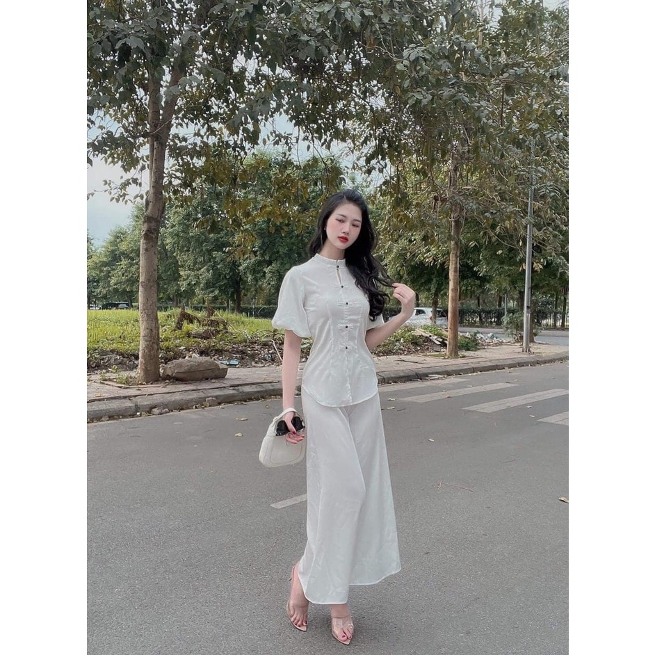 Đồ Lam Đi Chùa Nữ - Bộ Đi Lễ Chùa Đẹp Cao Cấp Trang Nhã Vải Lụa Cát Tay Phồng - AL040+
