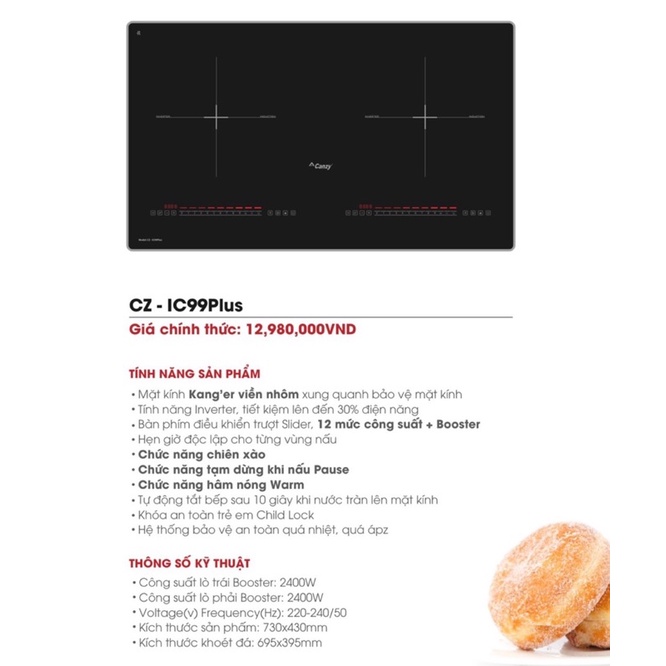 BẾP TỪ CANZY CZ IC99PLUS Bếp từ đôi Canzy IC99 Plus chính hãng, Công nghệ mạch châu âu, Bảo hành 3 năm