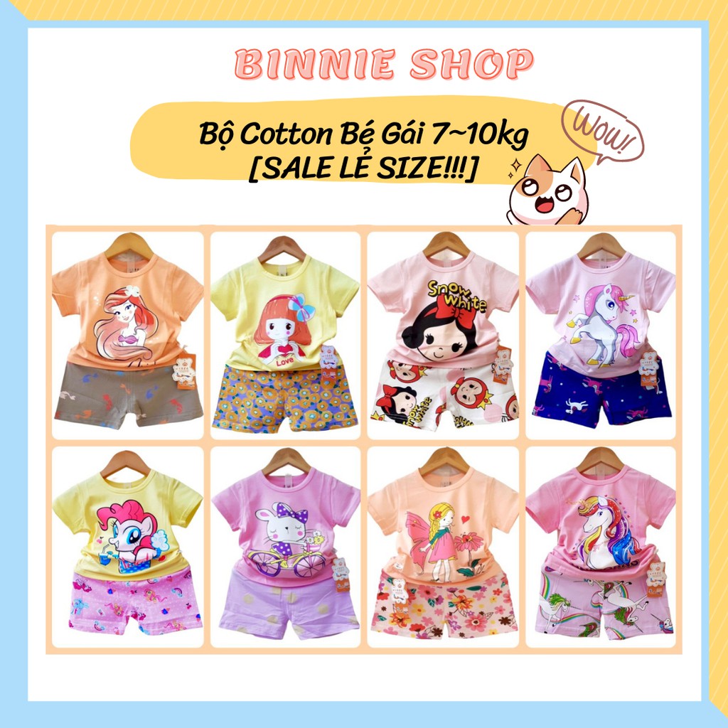 Đồ bộ bé gái BINNIE SHOP Bộ thun cộc tay cotton quảng châu xuất hàn cho bé từ 7 đến 10 kg BGL