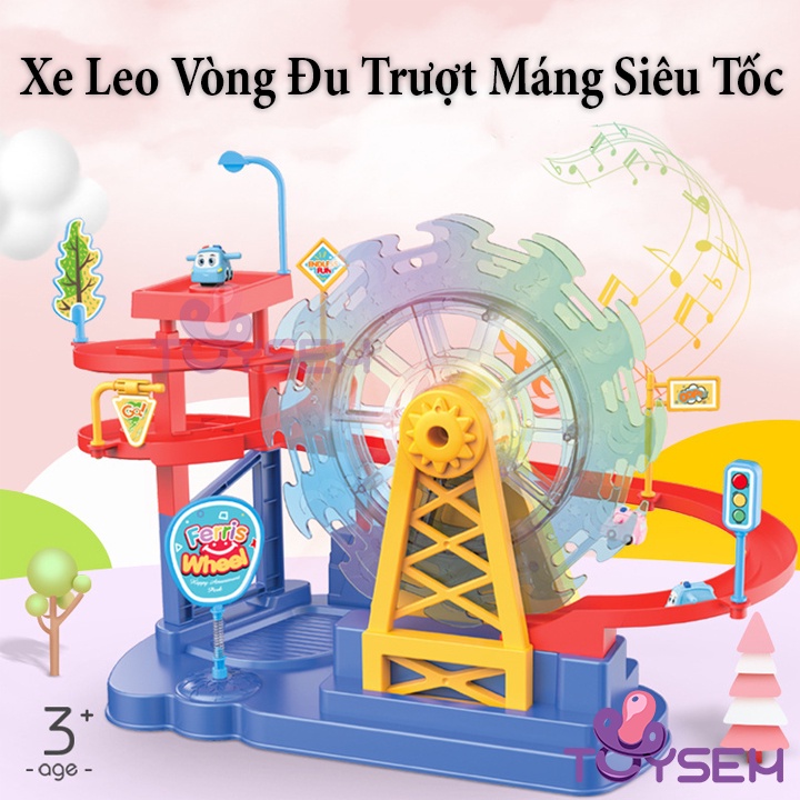 Xe leo vòng đu trượt máng siêu tốc Toysem có đèn led và nhạc cho bé từ 3 tuổi - Đồ chơi trẻ em, quà tặng sinh nhật