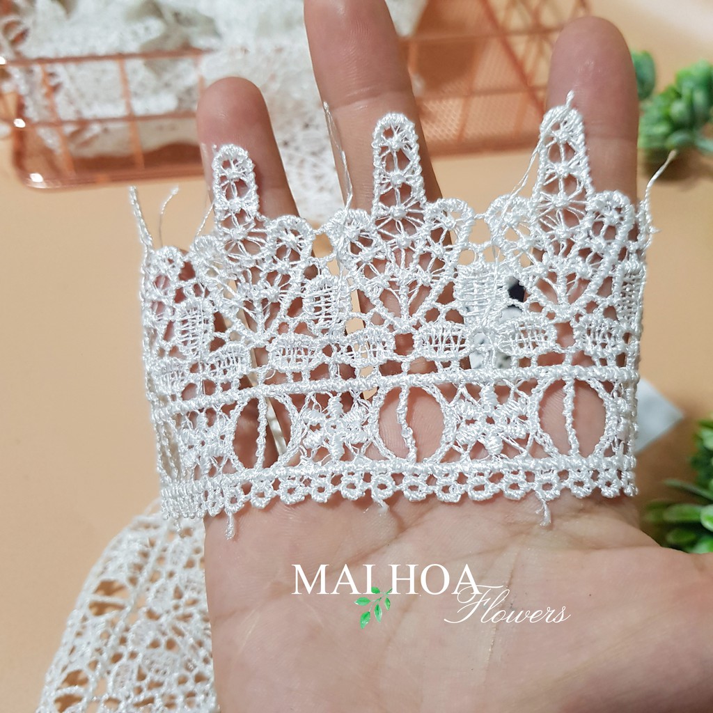 RC40 Cuộn 11 mét ren viền trắng rộng 6.5cm họa tiết mầm cây dùng trang trí váy áo Maihoaflower