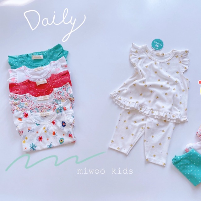 Bộ Bozip Cánh Tiên Bèo Họa Tiết Nhiều Màu Cho Bé Gái MINTSCLOSET Size Từ 1-5 Tuổi - DB8050