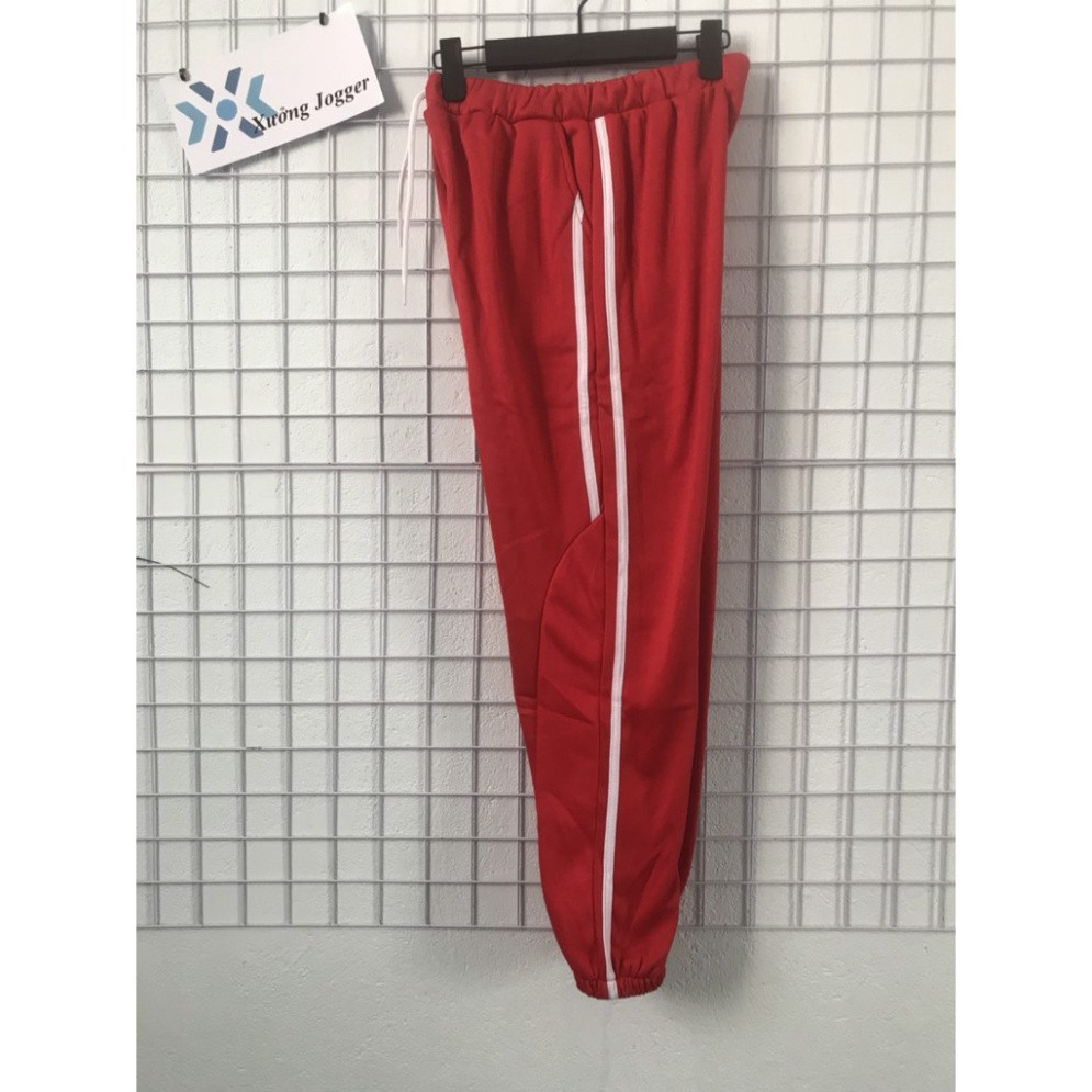 Quần nỉ thể thao, Quần jogger style kẻ sọc nhỏ dáng dài bo gấu hai màu đỏ đen co giãn thoải mái | BigBuy360 - bigbuy360.vn