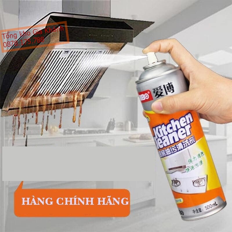 Bình Xịt Vệ Sinh Bếp Bọt Tuyết Đa Năng Kitchen Clear 500Ml - Chai Vàng Cực Mạnh Thần Thánh