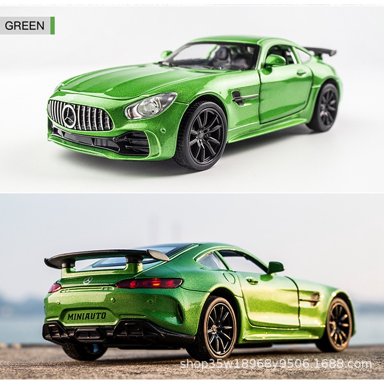 Mô hình tĩnh hợp kim Mercedes AMG GTR tỉ lệ 1:32 hãng Miniauto mở được 2 cánh cửa,cốp sau,nắp capo, có đế nhựa trưng bày