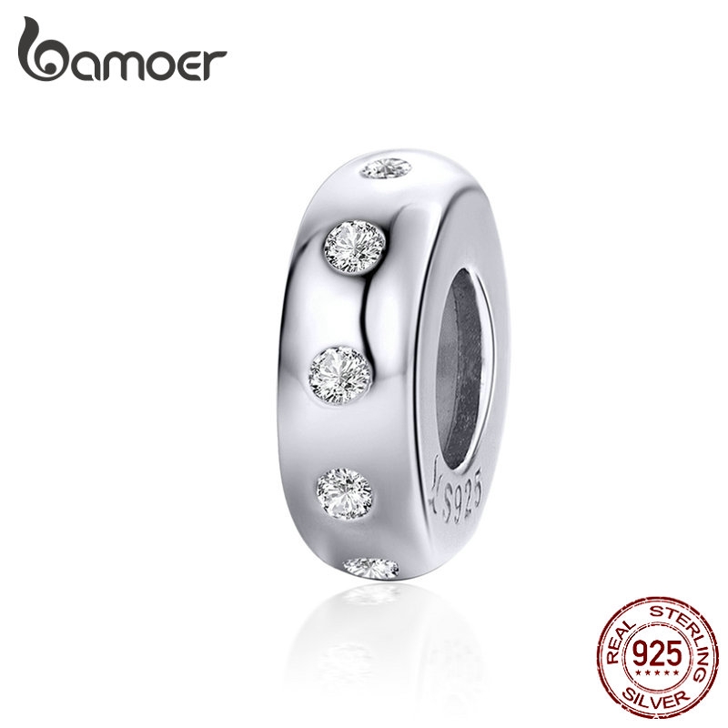 Hạt Charm Bamoer SCC1171 Phong Cách Tối Giản Đính Pha Lê Bằng Bạc 925 Thật Và Silicon