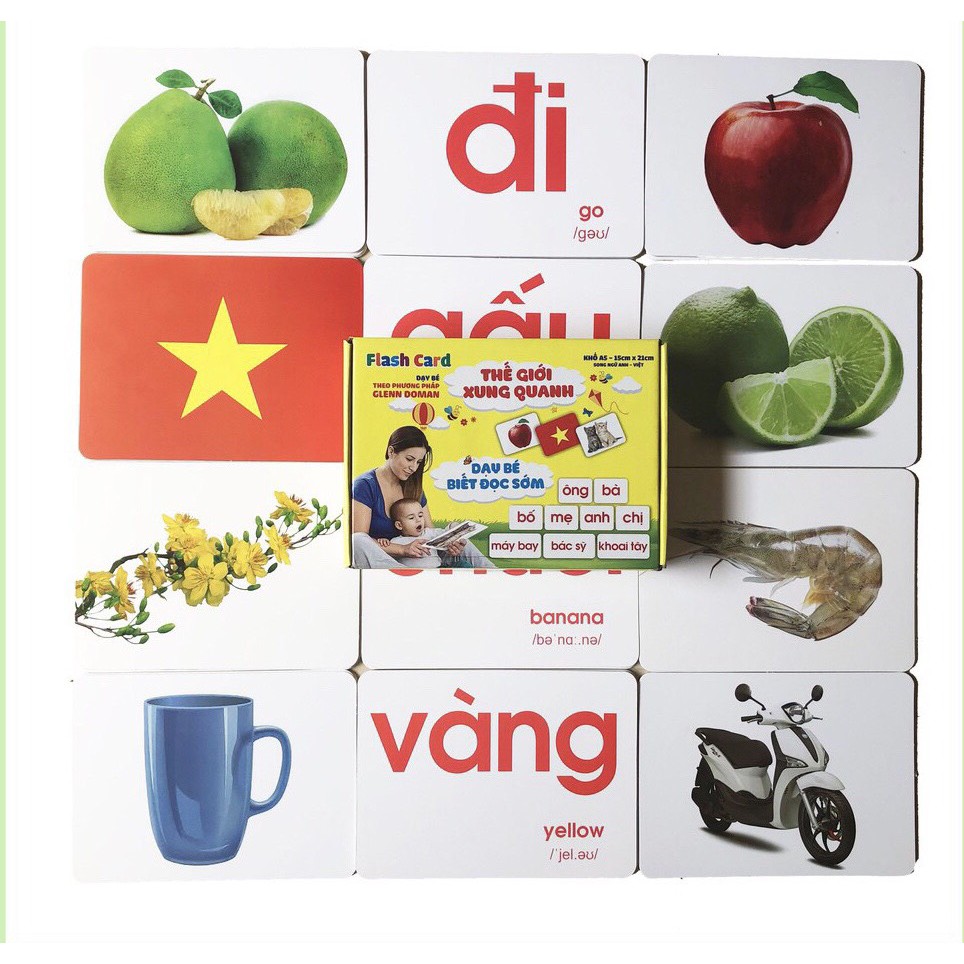 [NHẬN QUÀ 0] Thẻ học thông minh cho bé, flashcard 100 thẻ kích thước to 15x21cm, loại chuẩn glenn doman