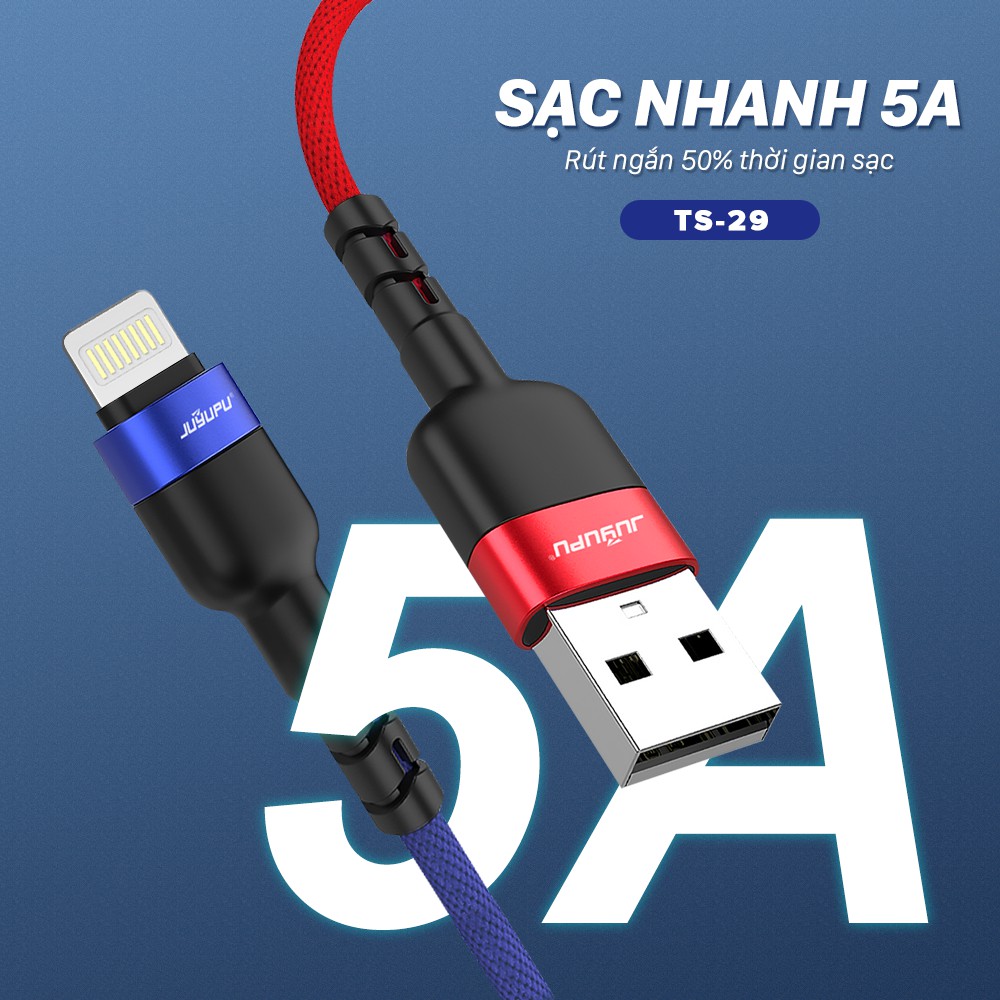 Dây sạc JUYUPU TS29 dây bọc dù cao cấp dài 2m sạc nhanh 5A chính hãng cho Iphone Samsung OPPO Vivo HUAWEI XIAOMI cáp sạc