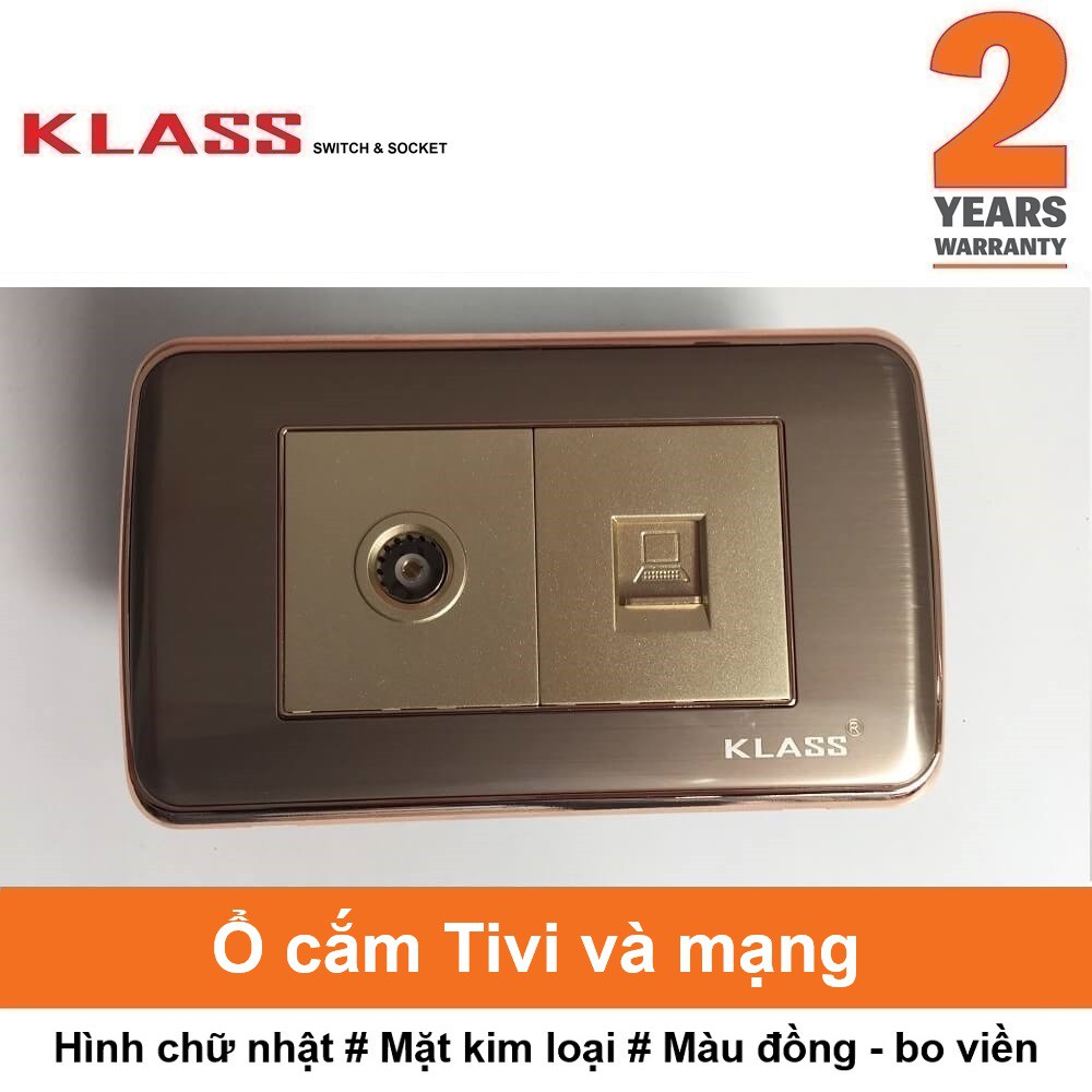 (Công tắc ổ cắm KLASS) Ổ cắm TV + ổ cắm mạng, hình chữ nhật, màu vàng đồng, KLASS 118KV1 118KV1-037
