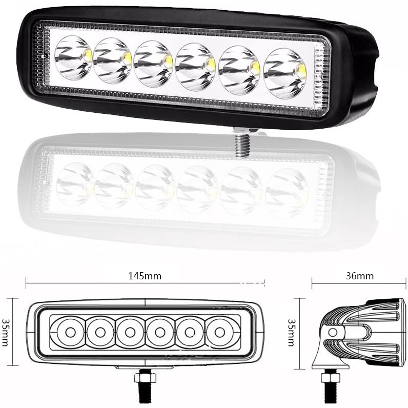 1 Đèn LED 6 Bóng 18W Siêu Sáng Chống Thấm Nước Dành Cho Xe Hơi