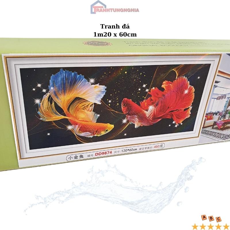 Tranh đính đá, tranh thêu chữ thập cá chép hóa rồng