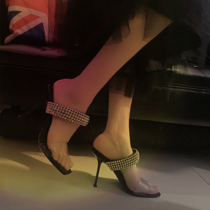 Giày Cao Gót。 Xăng đan Cao Gót Mũi Vuông Quai Trong Suốt Đính Đá Thời Trang Quyến Rũ Dành Cho Nữ 2022