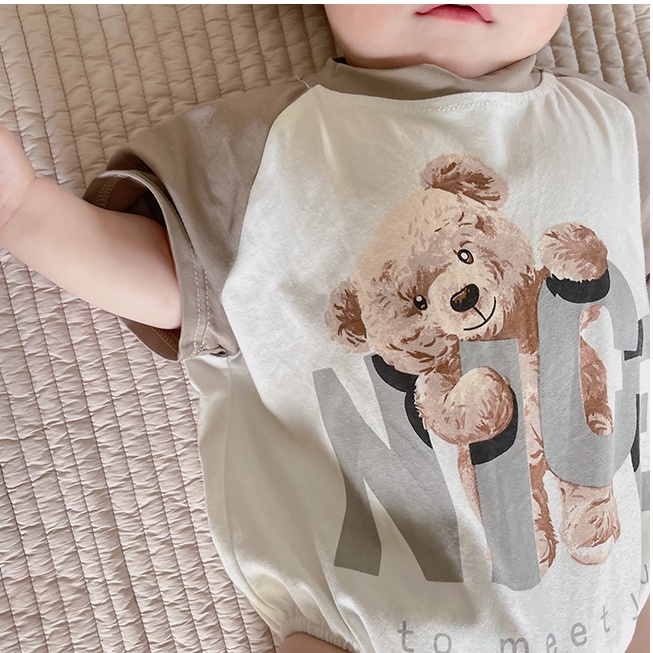 Áo Liền Quần Tam Giác In Họa Tiết Gấu Dễ Thương Thời Trang Mùa Hè Cho Bé Sơ Sinh