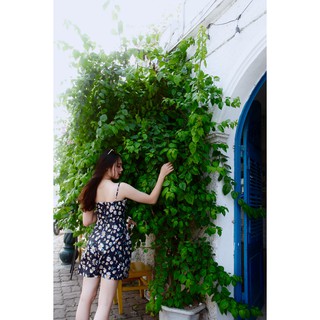 Jumpsuit giả váy họa tiết hoa cúc, 2 dây