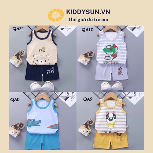 Set đồ bộ sát nách ba lỗ cotton xuân hè hoạ tiết đáng yêu cho bé trai