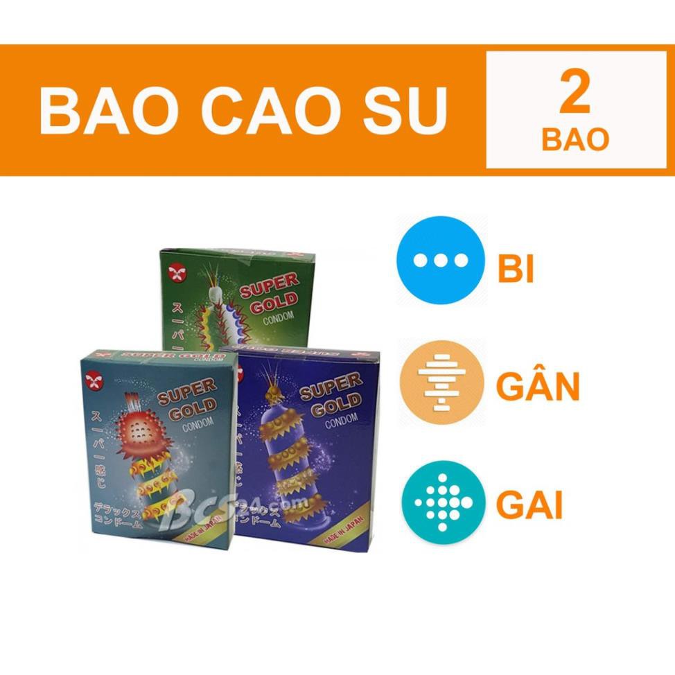 Bao Cao Su Gân Gai, Bcs Gai Bi Super Gold, hộp 2 cái (Hàng NHẬT). Bcs Gai Mới - Độc - Lạ Rất Ưa Chuộng, Dùng Bao Phê. 👌
