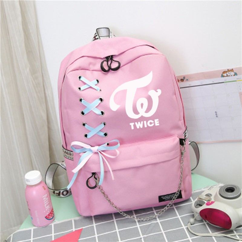 Balo thời trang new twice Bts Exo KPop Got7 backpack woman school bags Công suất lớn Ruy băng