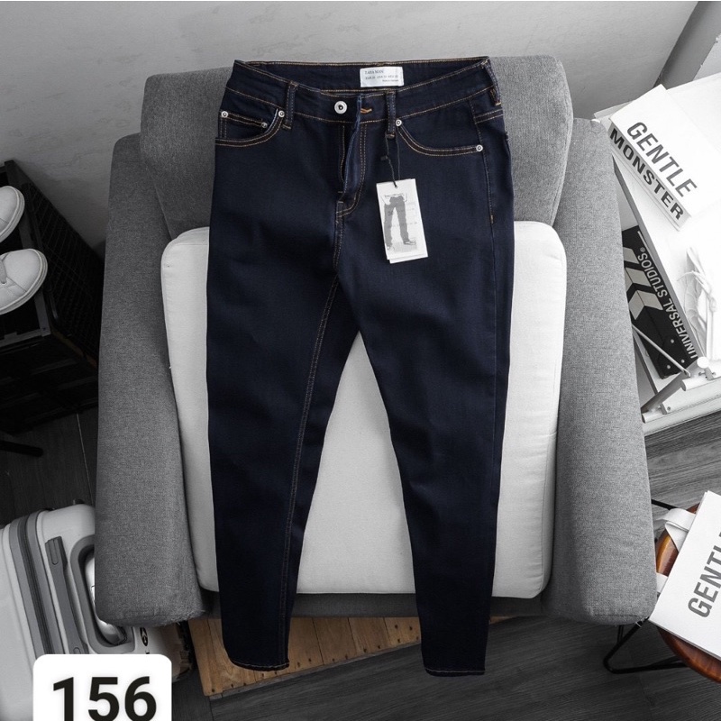 Quần jean nam xanh đậm trơn VNXK dư xịn dáng slimfit ôm jean co giãn chất bò cao cấp