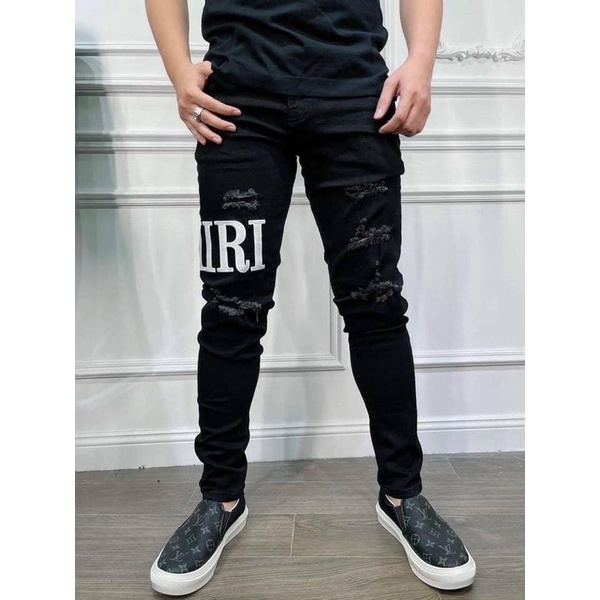 Quần Jean Biker Côn Amiri Rách Dệt Chữ Da