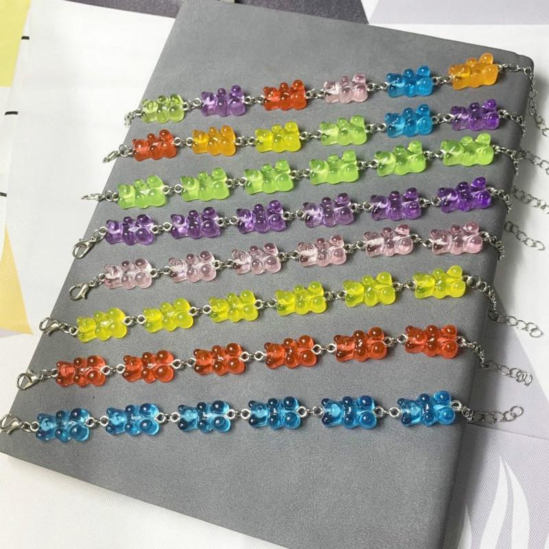 Vòng tay chuỗi hạt hình gấu trong suốt màu cầu vồng cho nữ