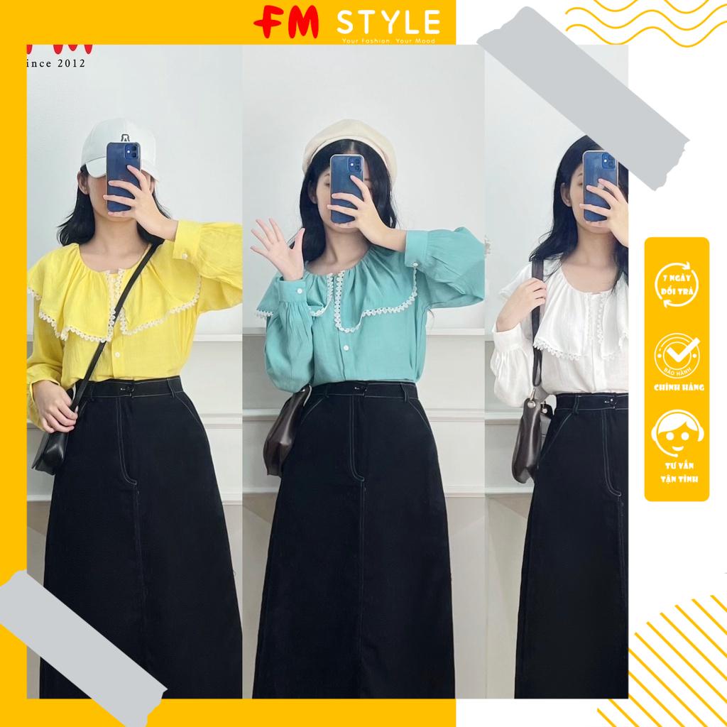 Áo kiểu nữ FM Style cổ  viền bèo ren tay bo phồng xinh I Fm Style Online 220312020