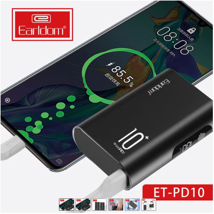 Sạc dự phòng , sạc nhanh lên tới 22,5w ,10000 mah chính hãng Earldom PD10 Thiết kế nhỏ gọn sử dụng công nghệ pin lion