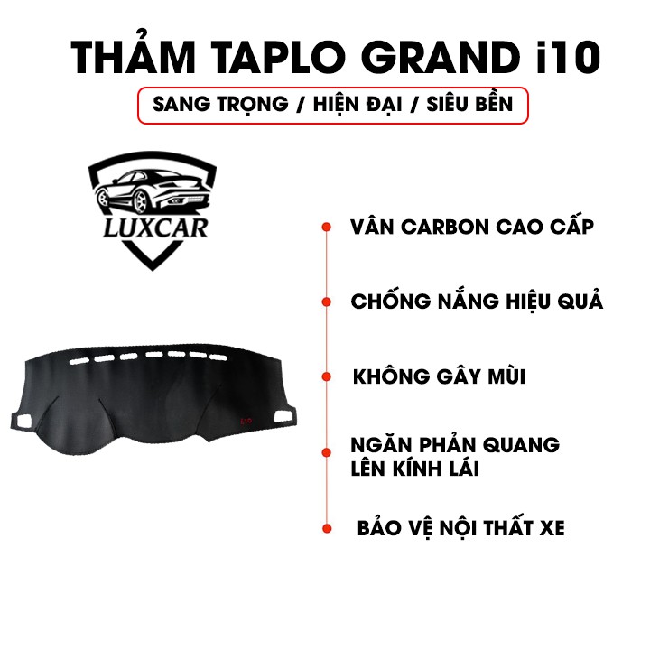 Thảm Taplo Da Carbon HYUNDAI GRAND i10 - Chống nóng, bảo vệ Taplo LUXCAR đời xe 2015-2021