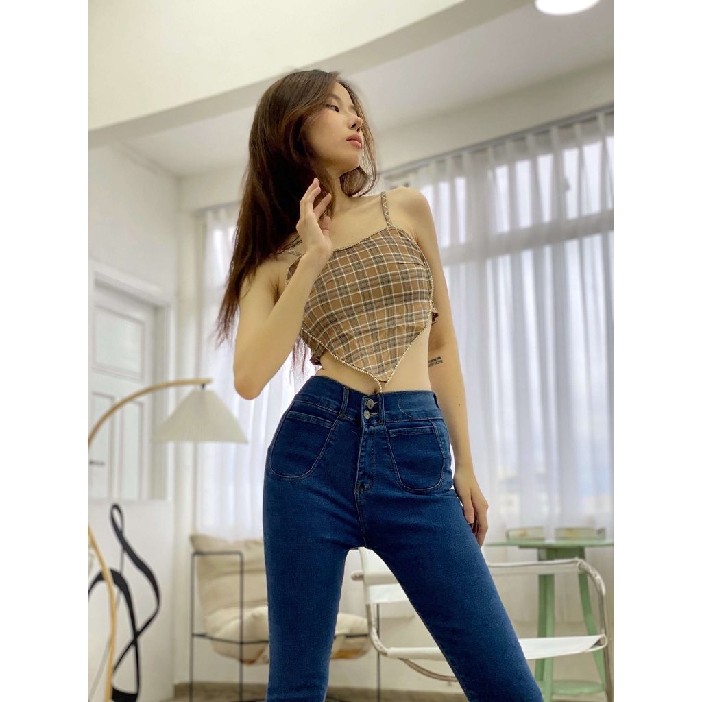 Quần jeans nữ lưng cao co giãn, quần bò nữ lưng cao chất cotton co giãn K.A Shop - Ảnh Thật Shop Chụp